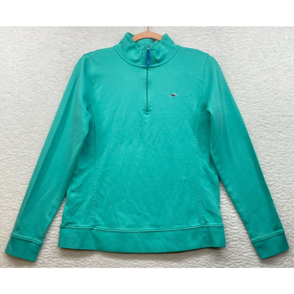 Vineyard Vines Shirt Womens Small Green 1/4 Zip Shep Sweatshirt Whale Preppy